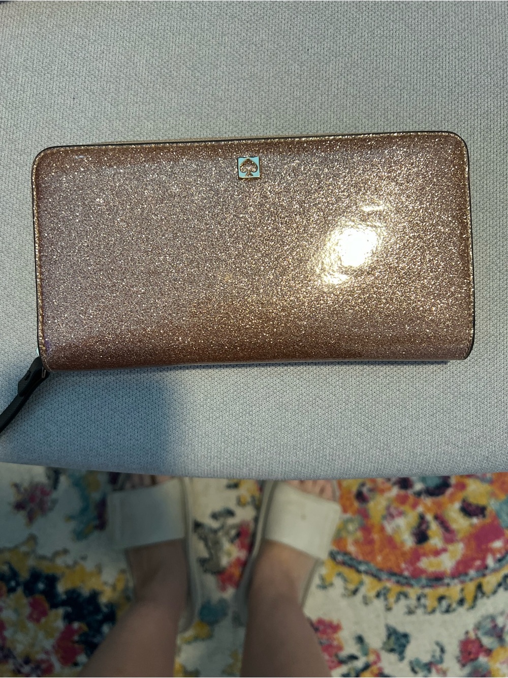 kate spade Glitter Zip Around Wallet in Rose Gold
